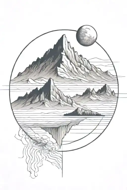 Moon And Mauntain With Lot Of Long Straight Lines Surrounding