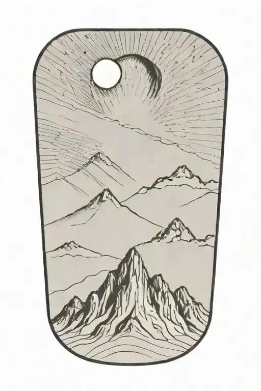 Single Mountain And Moon Surrounded By Straight Vertical Lines And The Gemini Constillation