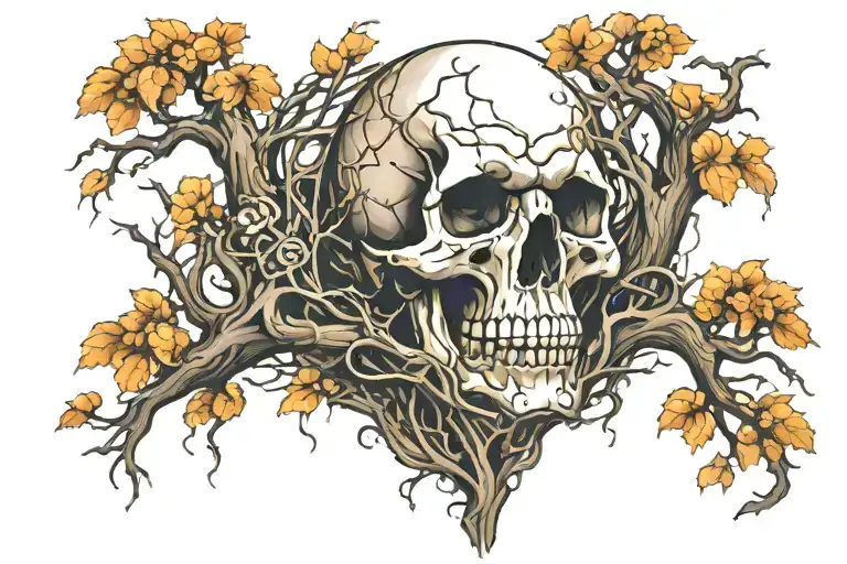 Skull And Tree Of Life Intertwined Within