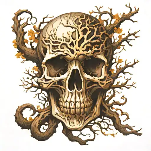 Skull And Tree Of Life Intertwined Within