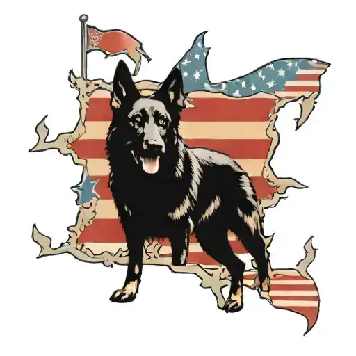 Black German Shepherd With American Flag With Eucalyptus Vines