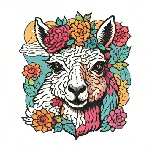 Colorful Llama With Flower Crown Knitting A Blanket