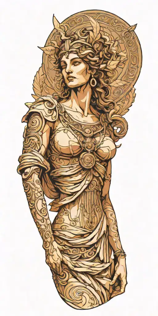 The Full Front Side Of A Ancient Greek Goddess With Dress And Hands Down