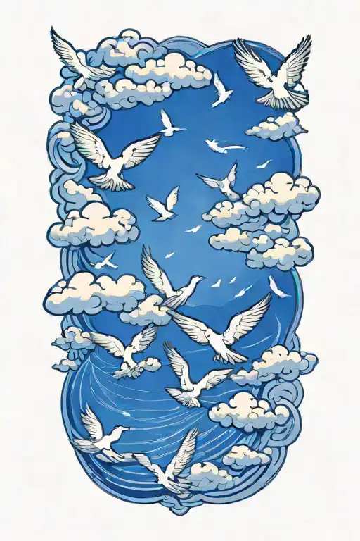 Clouds And Doves Flying