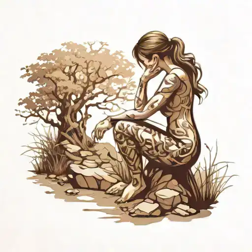 Nature Kneeling Woman