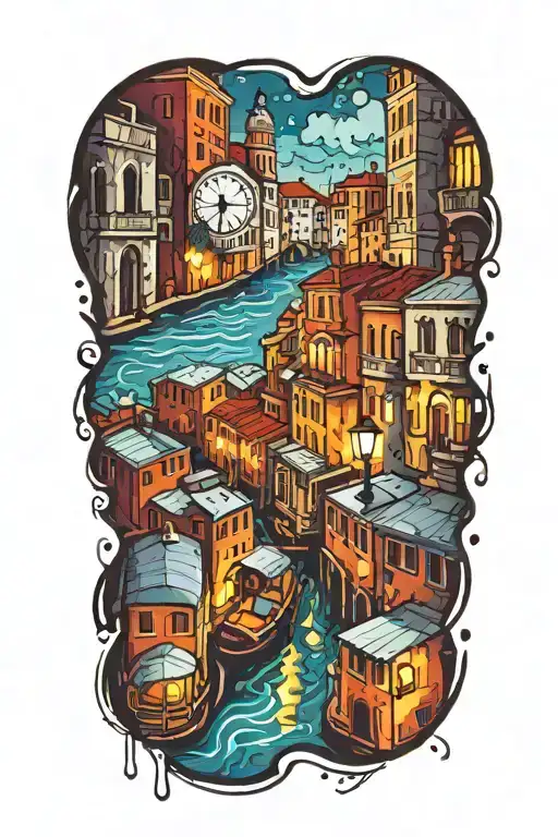 Venice At Night With Bright Lights