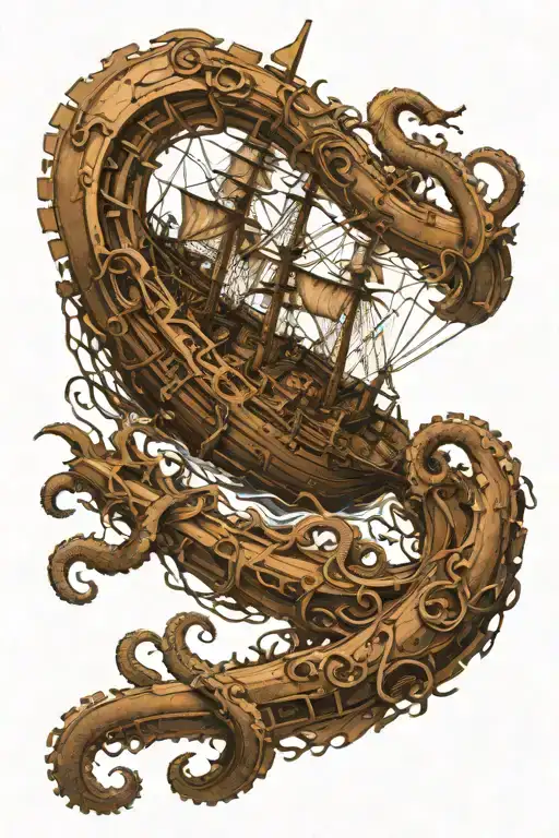 Ship Wreck Sunking By An Octopus