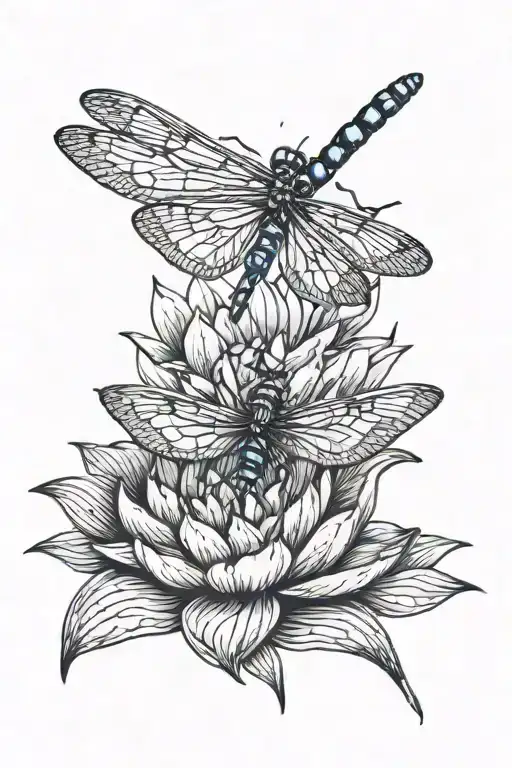 Dragonfly Resting On Lotus Flower