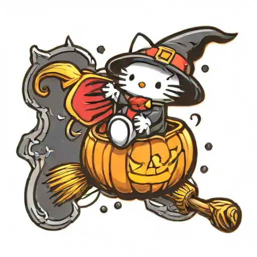 Halloween Hello Kitty Flying On A Broomstick