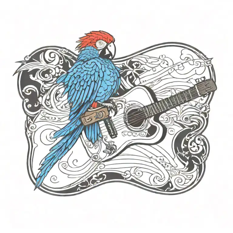 Parrot Pirate Perched On A Guitar