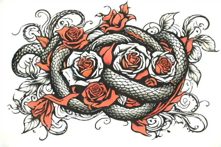 Snake Wrapping Roses
