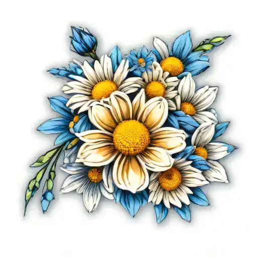 White And Blue Daisy Flower Bouquet