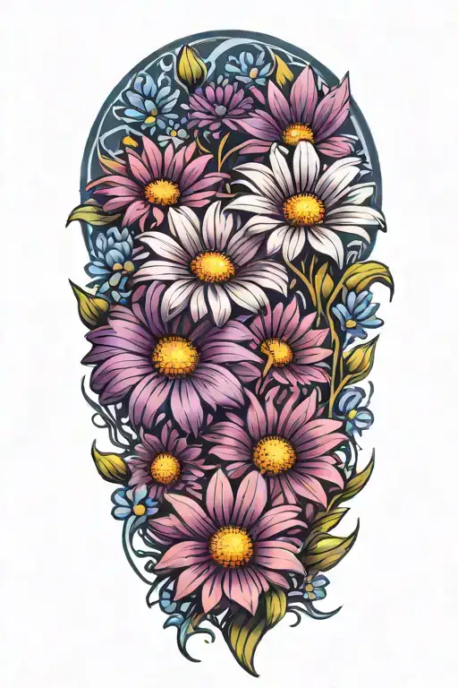 A Simple Bouquet Of Purple Daisy Flowers And Blue Cosmos Flowers