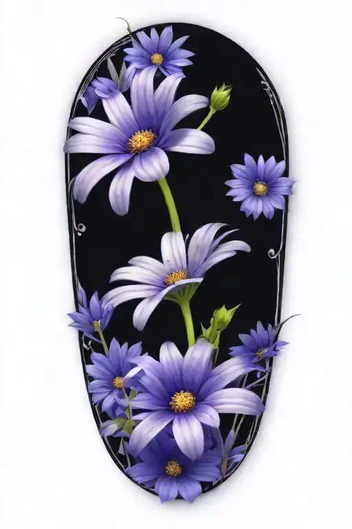 A Simple Bouquet Of Purple Daisy Flowers And Blue Cosmos Flowers