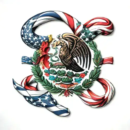 Mexican Flag American Flag Intertwined Within