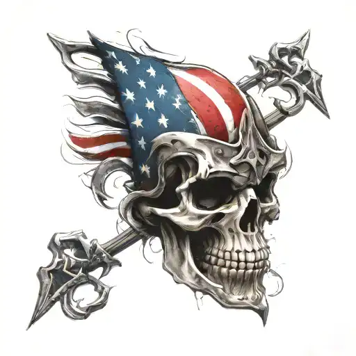 Patriotic American Flag With Skulls And Spartan