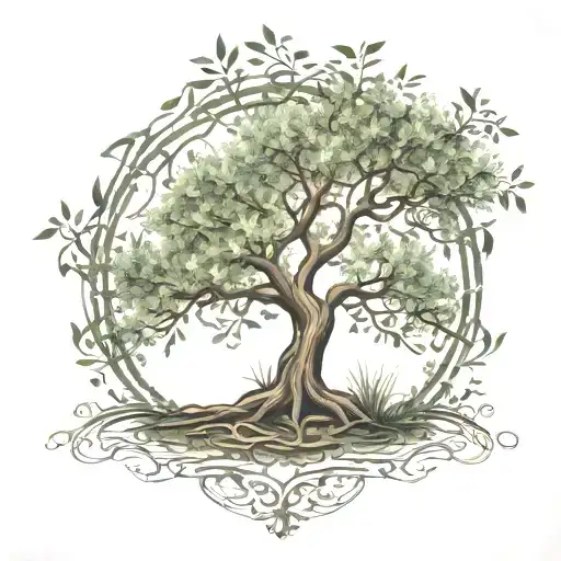 A Serene Forest Scene With A Hidden Therapy Symbol Intertwined With The Branches Of An Olive Tree