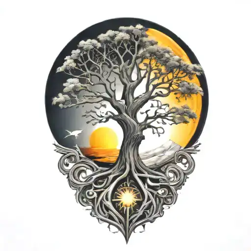 Tree Of Life And Sun And Moon