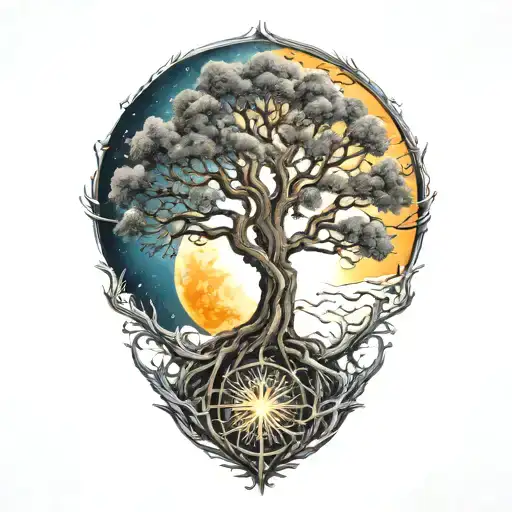 Tree Of Life And Sun And Moon Merging Together