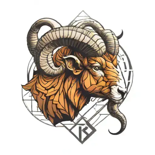 Aries In Half Realistic And Half Geometric Style