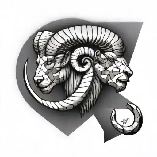Aries In Left Side Realistic And Right Side Geometric Style