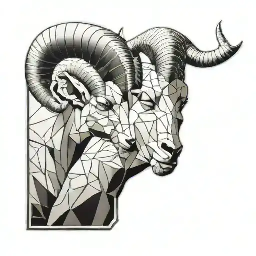 Aries In Left Side Realistic And Right Side Geometric Style