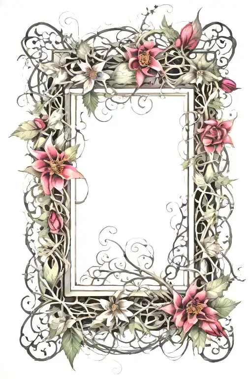 Picture Frame Made From Flowers And Thorny Vines