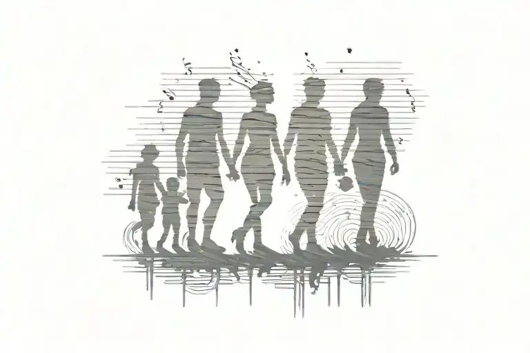 Silhouette Of A Family With 2 Teens With Music Incorporated Into The Design