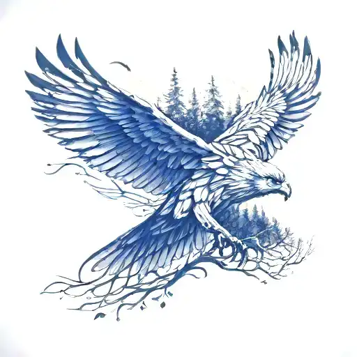 Falcon Against The Background Of Forest And Nature