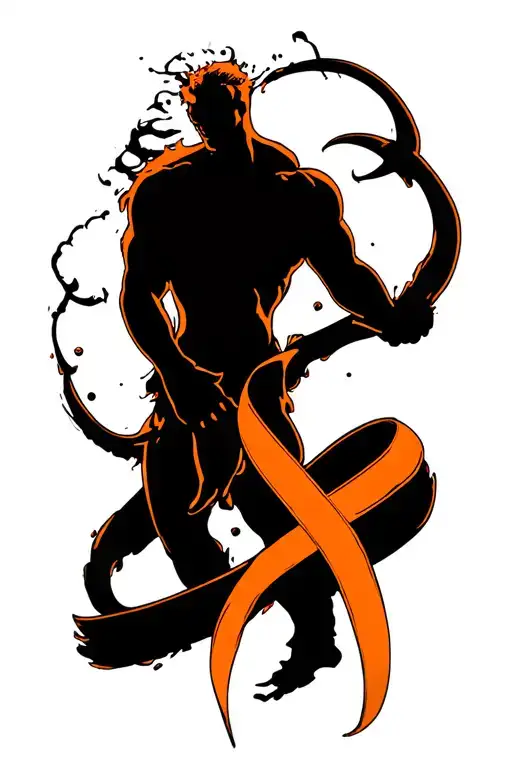 Kidney Cancer Orange Ribbon On A Design Representing Roman Strength