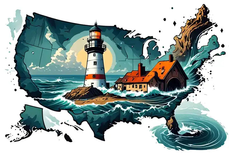 Lighthouse Coming Out Of A Map On The Bottom