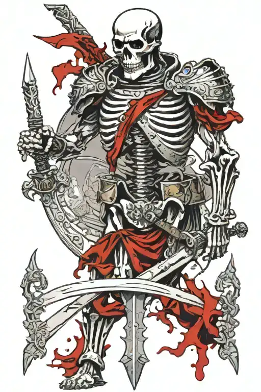 Skeleton Solider With Stands With Sword Down With Blood