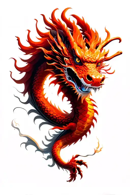 A Red Chinese Dragon Flying Dynamically
