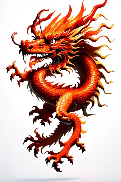 A Red Chinese Dragon Flying Dynamically