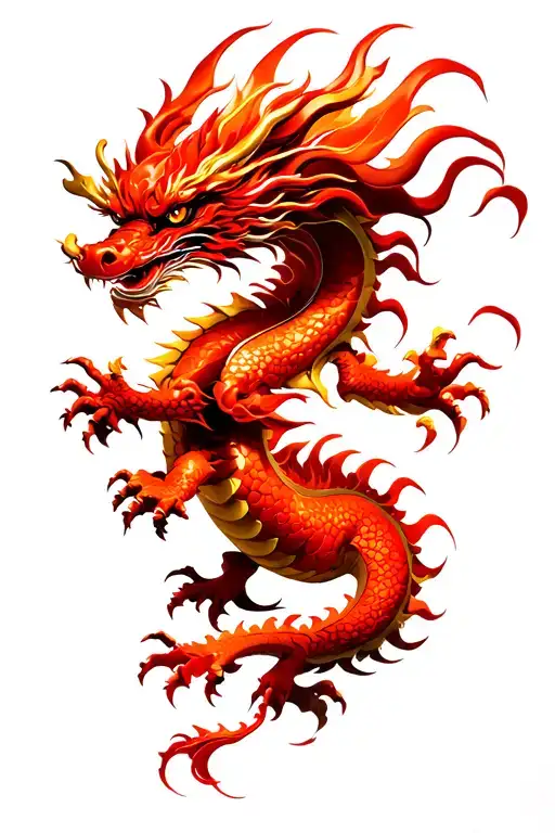 A Red Chinese Dragon Flying Dynamically