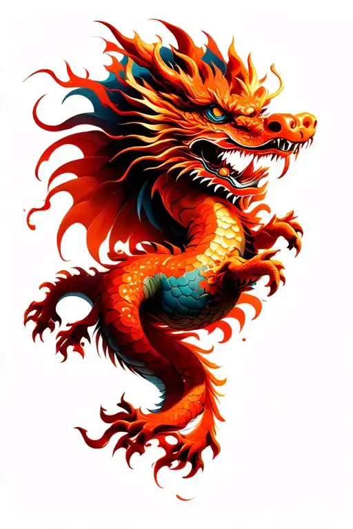 A Red Chinese Dragon Flying Dynamically