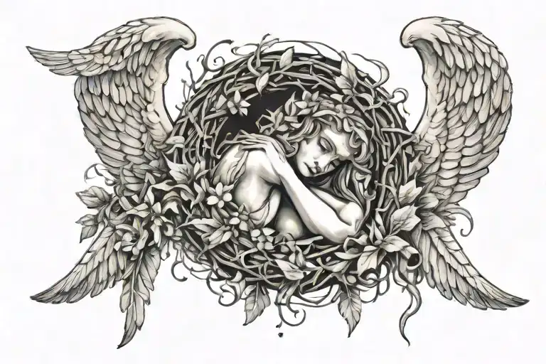 Wreath And Fallen Angel With Tears