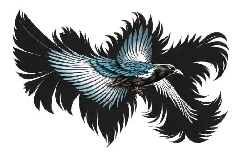 Magpie Flying From Its Own Feather Feather Feather