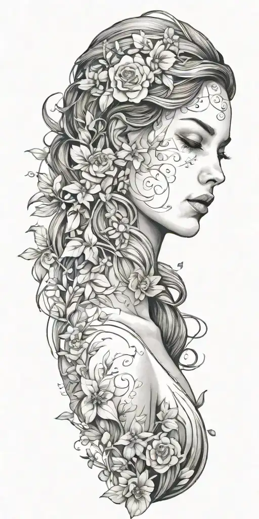 Woman And Wind And Flowers