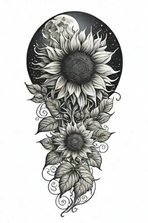 Sunflower Blooming Full Moon