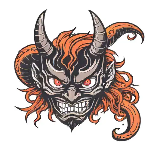 Yokai Simple Line Drawing Including Black Demon Mask