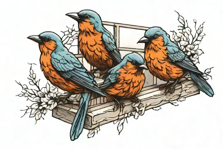 Three Little Birds On A Window