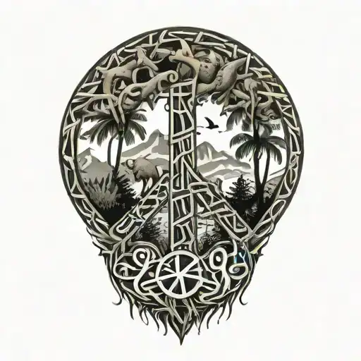 Peace Sign Intertwined With Jungle Scene