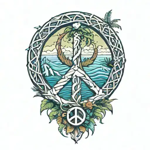 Peace Sign Intertwined With Tropical Scene