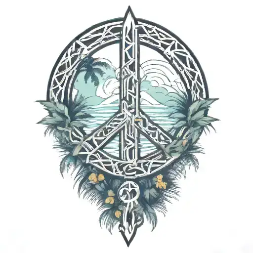 Peace Sign Intertwined With Tropical Scene
