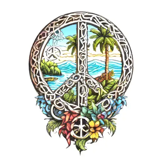 Peace Sign Intertwined With Tropical Scene