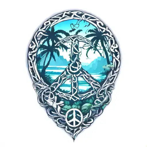 Peace Sign Intertwined With Tropical Jungle Scene