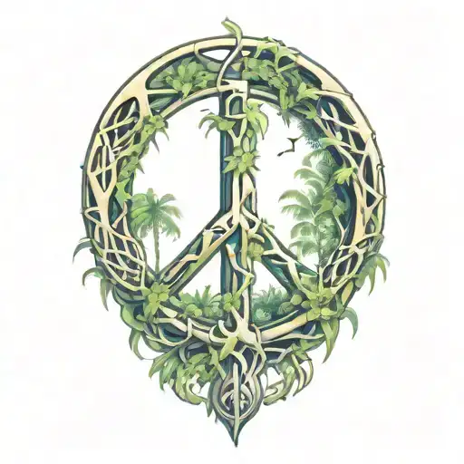 Peace Sign Intertwined With Amazon Jungle Scene