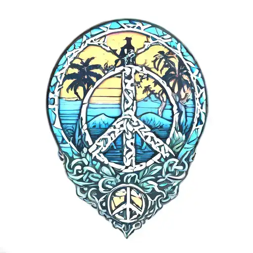 Peace Sign Intertwined With Amazon Jungle Scene At Sunset