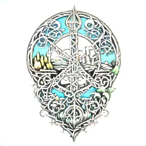 Peace Sign Intertwined With Amazon Jungle Scene At Blue Sunset